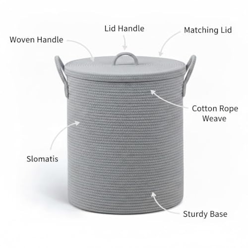 Image of lid Laundry Basket for Clothes, Toy Storage Basket, Storage Basket for Living room, Multi-Purpose, Extra Large Laundry Basket, Dirty Cloth Baskets, 15x20 in inch (LXH) (BG3)