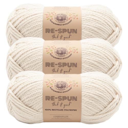 Image of Lion Brand Yarn, Re-Spun T&Q Yarn, Whipped Cream, Off White, 3 Pack