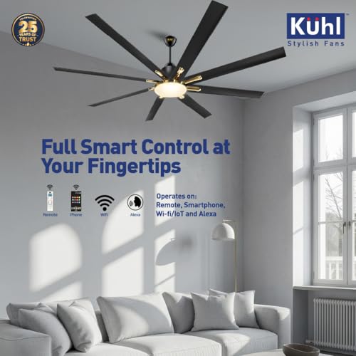 Image of KUHL Polariz Gold 72 1800mm Stylish 65% Power Saving BLDC Ceiling Fan With Remote |Down Light|Low Noise| IoT -Operate via Mobile & Alexa |Reverse Mode|Free Installation |Black