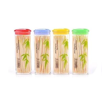 RAGHAV Wooden Bamboo Toothpicks with Dispenser Box | Toothpicks | Table Toothpicks | Bamboo Wooden Toothpick Sticks | Pocket Dispenser Box-60 Sticks (Pack of 4) (Random Colors)