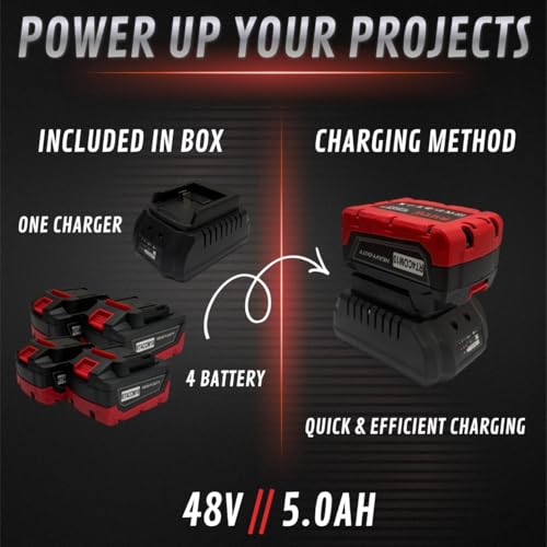 Image of RUTH Cordless Power Tool Combo Kit, 4-Tool Brushless Set: 10mm Drill, Angle Grinder, 1 /2 inch Impact Wrench, Rotary Hammer | 4x5.0Ah Lithium Batteries & Fast Charger