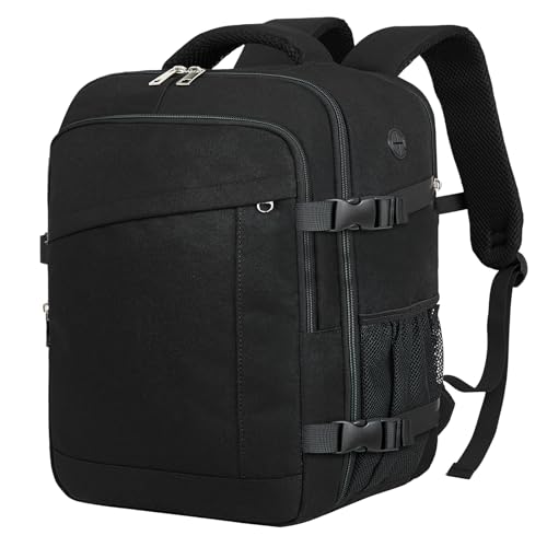 Vancropak Zaino da Viaggio 45x36x20 per Easyjet, Bagaglio a Mano Zaino Viaggio Uomo Donna, 35L Borsa da Cabina Aereo per Ryanair Wizz Air, Espandibile Zaini Casual per Lavoro Scuola, Nero