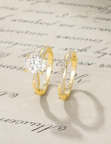 Image of Mameloly 3ct Engagement Rings for Women Oval Cut Bridal Ring Sets Cubic Zirconia Wedding Band Twisting Infinity Pave Set Size 4-12