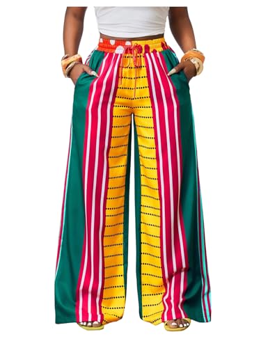 MakeMeChic Women's Striped Wide Leg Palazzo Pants High Waist Drawstring Summer Trousers