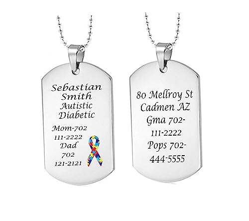 Personalized Autism Awareness Necklace – Custom Engraved Medical Alert Dog Tag Pendant with Free Engraving - Ships From USA2