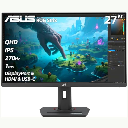 Image of ASUS ROG Strix 27 inch 2K HDR Gaming Monitor - QHD (2560 x 1440), 270Hz, 1ms, Fast IPS, DCI-P3 95%, ELMB, G-Sync Compatible, AI Gaming, DisplayPort & HDMI & USB-C, Height /Tilt /Pivot /Swivel, VESA, Black