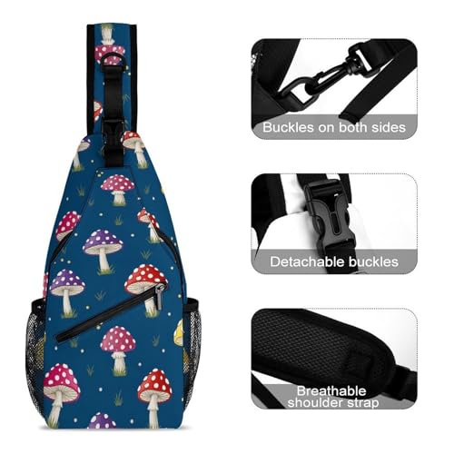 Fashion Dress Decor Sling Backpack Shoulder Bag, Day Pack, Chest Shoulder Bag For Travel Shopping Mushroom3