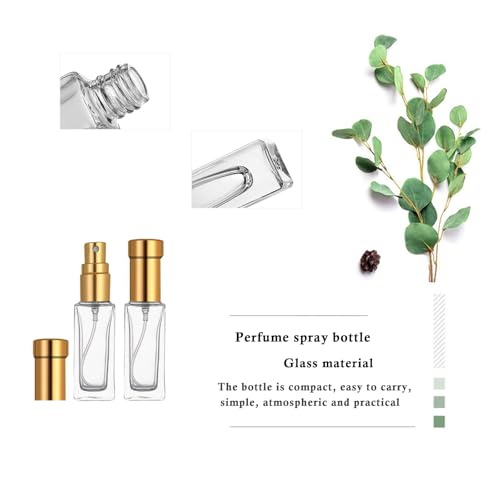 8PCS 10ml Perfume Spray Bottle, Mini Portable Travel Glass Square Spray Bottle, Small Fine Mist Sprayer, Refillable Atomizer, Sample Spray Bottle (Gold, 10ml)4