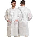 Pack of 10 Disposable Lab Coats - White - With 3 Pockets and Soft Knit Cuffs & Collar | SMS Unisex Knee Length Medical Lab Jacket, For Hospitals, Pharmacies, Labs, Dental Clinics, Painting - Medium