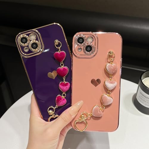 Funda de iPhone 15 Plus con pulsera de cadena y corazón azul Caseative 3
