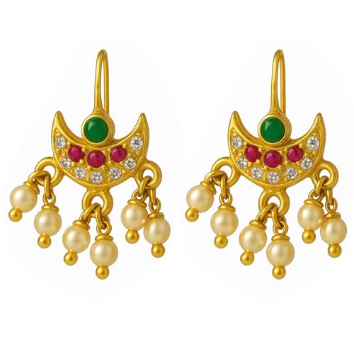 Image of VAMA FASHIONS 18K Gold Plated Anti Tarnish Half Moon Peacock Shape Traditional Maharashtrian Press on Bugadi Upper Ear Clip on Earrings For Women & Girls