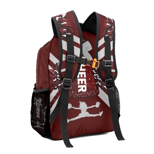 Cheer Maroon Cheerleader Print Personalized Backpack with Name Waterproof Bag for Holiday Birthday Gift for Travel, 12.2(L) x5.9(W) x16.5(H) inch3