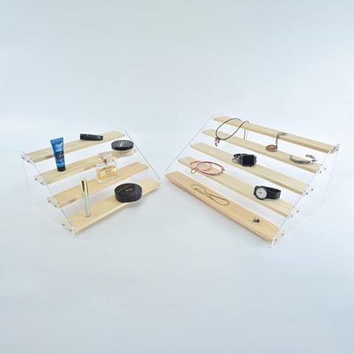 Miniatura 5 de NC NC - Estante de exhibición de 45 escalones, estantes elevadores de acrílico transparente, almacenamiento de acrílico de madera para colección de