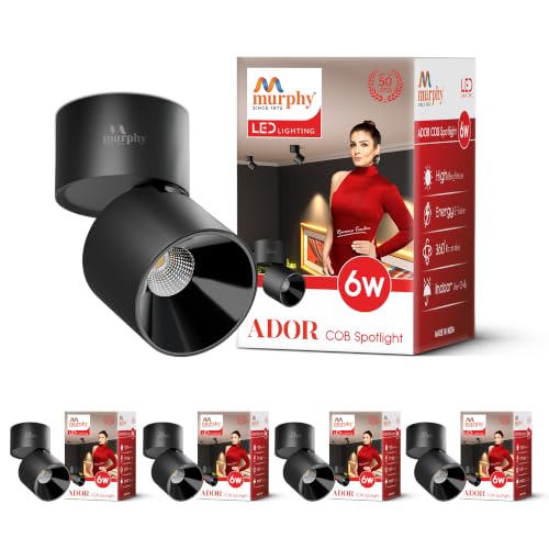Image of Murphy Ador 6W LED Surface COB Spot Light | Warm White 3000K | 360 Rotatable & 90 Adjustable | Aluminium Body | Black Reflector | BIS Approved | 100 lm /W | 2 Year Warranty | Pack of 5