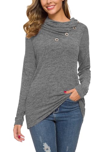 Image of WEACZZY Women's Long Sleeve Shirts Button Cowl Neck Casual Loose Tunic Tops Blouse Dressy Fashion 2026