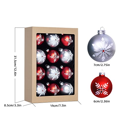 12Pcs Christmas Decoration, Colorful Glass Balls Ornaments Set, Festival Home Party Decors, Xmas Tree Hanging Pendant,Christmas Elements Matte Printing,Red&Silver(6Pcs-2.75In And 6Pcs-2.36In) #TOP6