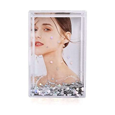 SH.DREAM Valentines Day Gifts Glitter Liquid Photo Frame Clear Acrylic Floating Mini Picture Frame 2*3inch with silver glitters Cover