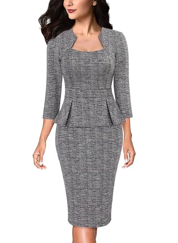 VFSHOW Womens 2024 Square Neck Peplum Work Business Office Slim Pencil Sheath Dress