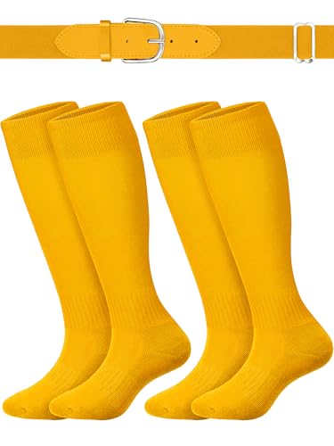 2 Pair Softball Socks and 1 Baseball Belts Combo Adjustable Elastic Belt Athletic Sock Moisture-Wicking for Boy Gril