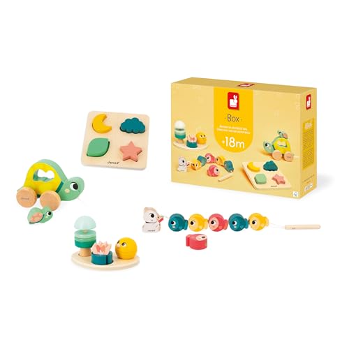JANOD - Box de Juegos Bebé - Juguete Infantil 18 Meses - Juguetes de estímulo con Puzle de Madera - Motricidad Bebé - Juguetes de Actividad y Desarrollo psicomotriz - A Partir de 18 Meses - J04064