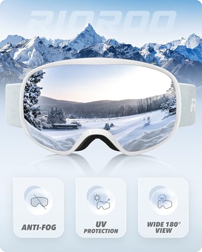 RIOROO Ski Goggles Snowboard Goggles for Glasses Wearers Men Women Adults Teenagers Double Lens 105% UV Protection Compatible Helmet Anti Fog Ski Goggles for Skiing Motorcycle Bicycle Skating