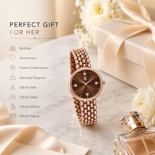 Image of MOOVER Analog Watch for Women & Girls | Luxury Bracelet Style Ladies Wrist Watch | Crystal Dial with Premium Stainless Steel Chain Strap | Fashion Watch for Daily Wear, Party & Gift