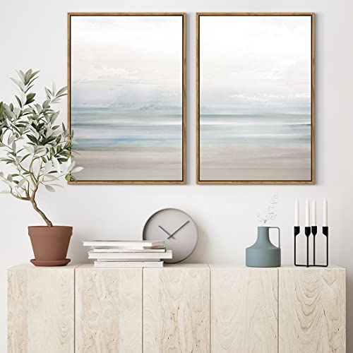 Gardenia Art Framed Coastal Beach Canvas Wall Art Decor Abstract Ocean Landscape Painting Prints Modern Artwork for Living Room Bathroom Bedroom Home Decoration Ready to Hang 16"x24" - Image 3