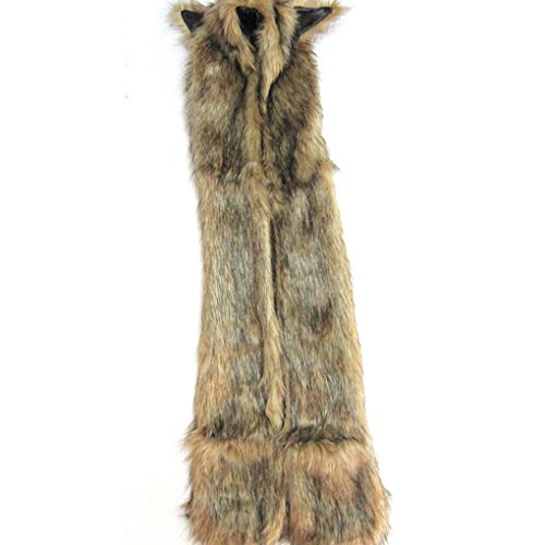 TINAYAUE 3 in 1 Winter Hat for Women Cuddly Wolf Hood Hat Scarf Gloves Faux Fur Warm Hat with Bear Ears, Paw Mittens Pocket3