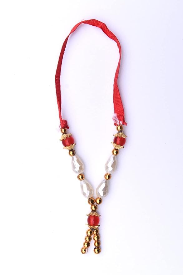 Image of Pearl /Moti Pooja Haar Mala for Idol Set of 2 Red Fabric Garland
