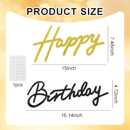 Image of TONIFUL Happy Birthday Sign for Backdrop - Glitter Black Gold Felt Banner - Includes Dot Glue - Perfect for Birthday Party Backdrop,Wall Decr,Balloon Arch,Photo Background