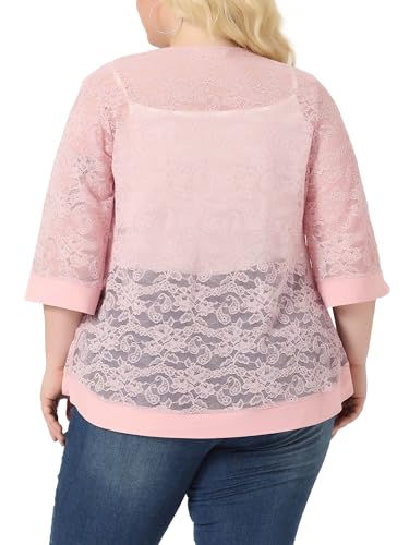 Image of Agnes Orinda Plus Size Cardigans for Women 3 /4 Sleeve Open Front Lightweight Sheer Shrug Lace Bolero Cover Up