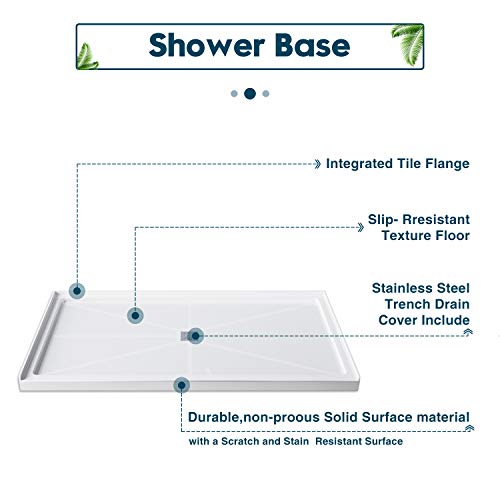 Elegant 60'' L X 36'' W X 4'' H Shower Base Pan In White Center Drain Non-Slip Stainless Steel Shower Drain Cover Included #TOP2