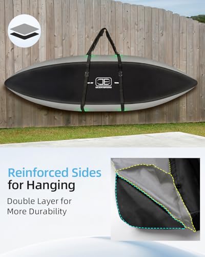 Image of OCEANBROAD Kayak Cover(Non-Fishing) UV&Water-Resistant for Outdoor Storage | 420D Black with Gray, For 12.3-13.5ft x 38in, UPF 50+, Water-Resistant, UV-Resistant, Outdoor Storage, Kayak Accessories