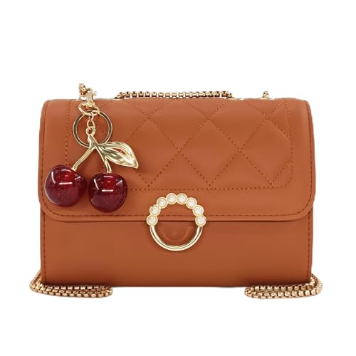 PORT&LOTUS Women's Shoulder Bag with Cherry Charm and Golden Chain