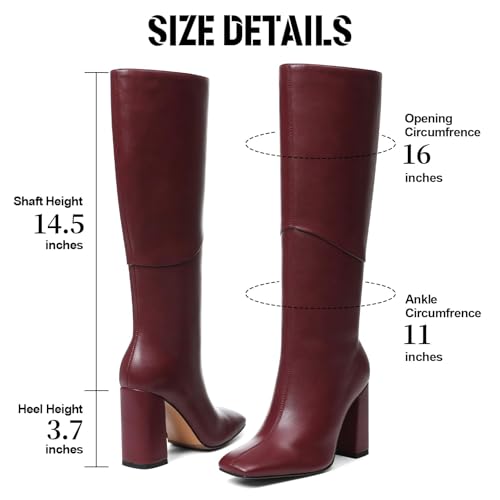 VOMIRA Knee High Boots Women Square Toe Chunky Heel Black Boot4