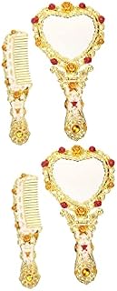 minkissy 2 Sets Vintage Hand Mirror Portable Mirror Mirror Handheld Vanity Mirror Comb Vintage Comb Women Mirror with Comb Retro Comb Suite Miss The Flowers Glass Vintage Mirror