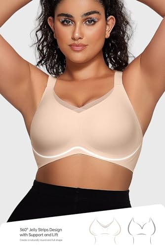 Vertvie Wireless Bras for Women No Underwire Supportive Mesh Crossover Bra Seamless Push Up Full Coverage Everyday Bralettes(Nude,X-Large) - Thumbnail 4