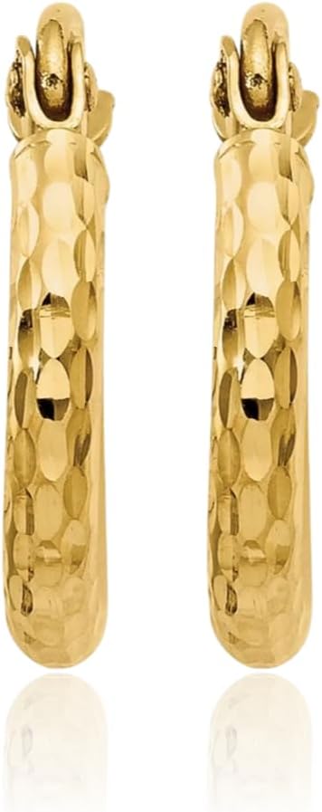 IceCarats 14K Solid Yellow Gold Round Small Huggie Hoop Earrings 13mm 1/2 inch Snap Back, Diamond Cut For Her