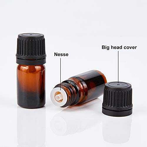 Benecreat 24 Packs 5Ml Brown Glass Essential Oil Bottles With Orifice Dropper Reducer, Plastic Droppers, Hoppers And Labels For Aromatherapy Fragrance Cosmetic Oils #TOP3