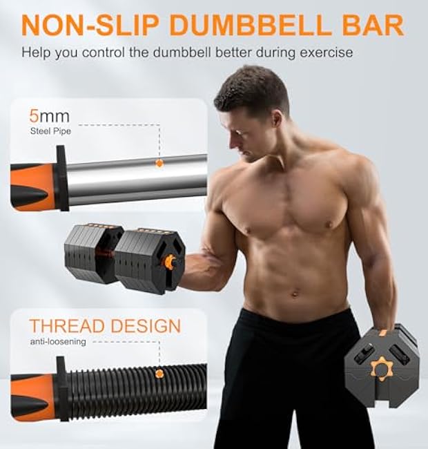 Adjustable Dumbbells Women Men 20LBS/30LBS/40LBS/60LBS Weight Set with Connector, 5 in 1 Dumbbells Set Used as Barbell, Kettlebells, Weightlift, Push Up Stand, Weight Plate, Fitness Exercises for Home Gym