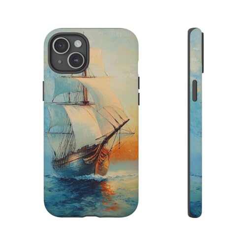 Peinture voilier en mer coque rigide mate iPhone 15 Plus bleu marine