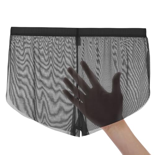 JINSHI Men's See Through Mesh Boxers Sexy Silk Underwear Sheer boxer trunk, Athletic Ultra-thin Split Loose Shorts Grey M