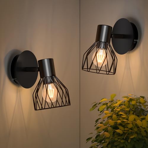 Kimjo Applique Murale Interieur, Vintage Lampe Murale douille E14, Orientable 350° & Pivotant 90° Spot Mural, 40W Max. Industrielle Appliques Noir pour...