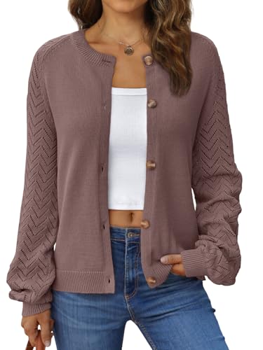 LILLUSORY Womens Hollowed-Out Crochet Cardigan Sweaters Soft Knit Lightweight Slightly Cropped Sweater