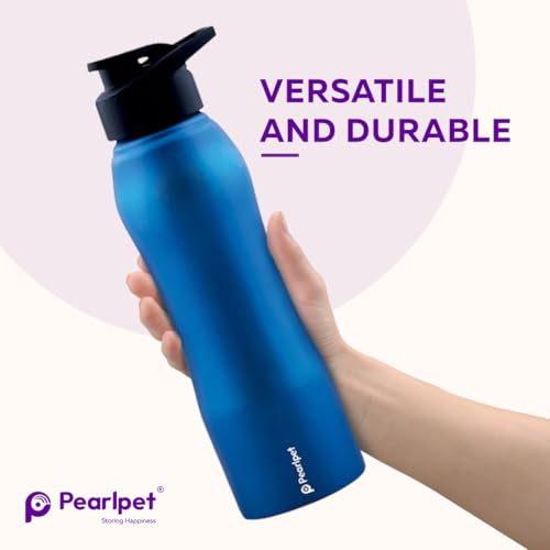 Image of PEARLPET Sportskool Slim Stainless Steel Single Wall Water Bottle 750ml | Leakproof, Durable, Reusable | For Gym, School, Office, Fridge Use | Pack of 1 (Blue)