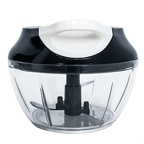 Mini Triturador Processador de alimentos manual alho cebola 3 Lâminas inox 550ml Top, Cor: (Preto)