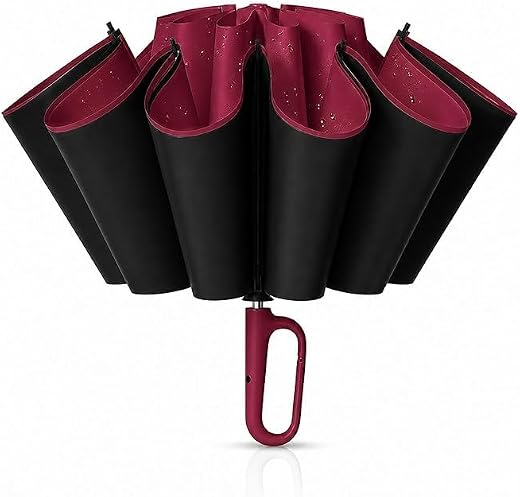 Zancia UV Reversible Umbrella with Novelty Carabiner Handle, Travel-Friendly Umbrellas for Sun &amp; Rain Protection, Windproo...