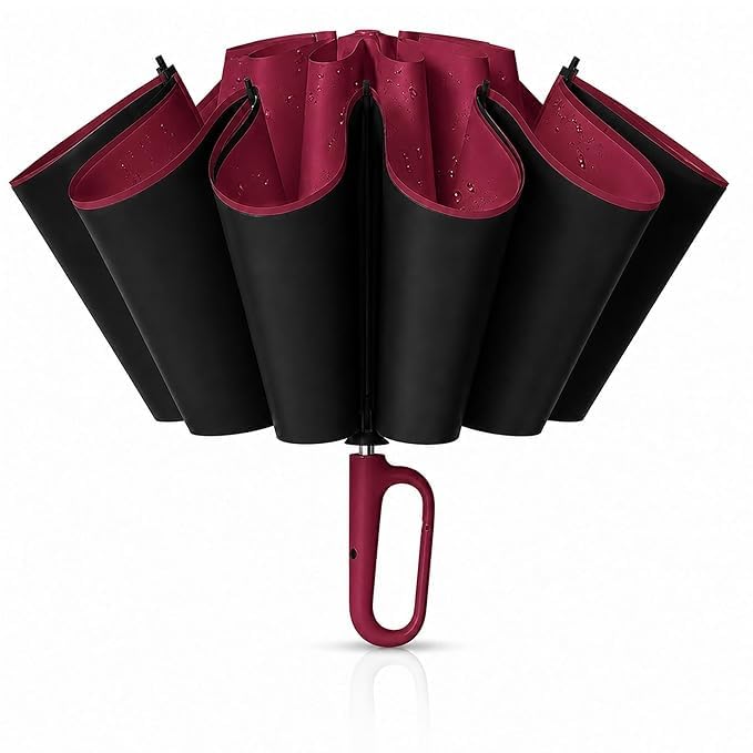 Image of UV Reversible Umbrella with Novelty Carabiner Handle, Travel-Friendly Umbrellas for Sun & Rain Protection, Windproof Compact, Automatic Open /Close,Plant Cutter for Home Garden Men and Women