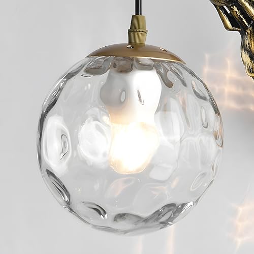 Image of Bofea-Vintage Mermaid Wall Lamp,1-Lights Gold Wall Sconce with Hand-Hammered Clear Glass Shade,Gold Bathroom Vanity Lights,Art Decor Resin Wall Light for Bathroom Living Room Hallway.