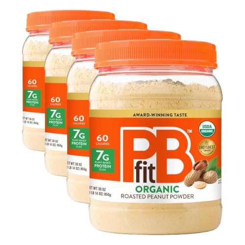 Image of PBfit 30 Ounce Organic Peanut Butter Powder, Powdered Peanut Spread from Real Roasted Pressed Peanuts, 7g of Protein 7% DV, Gluten-Free, 60 calories, 87% less fat (Pack of 4)